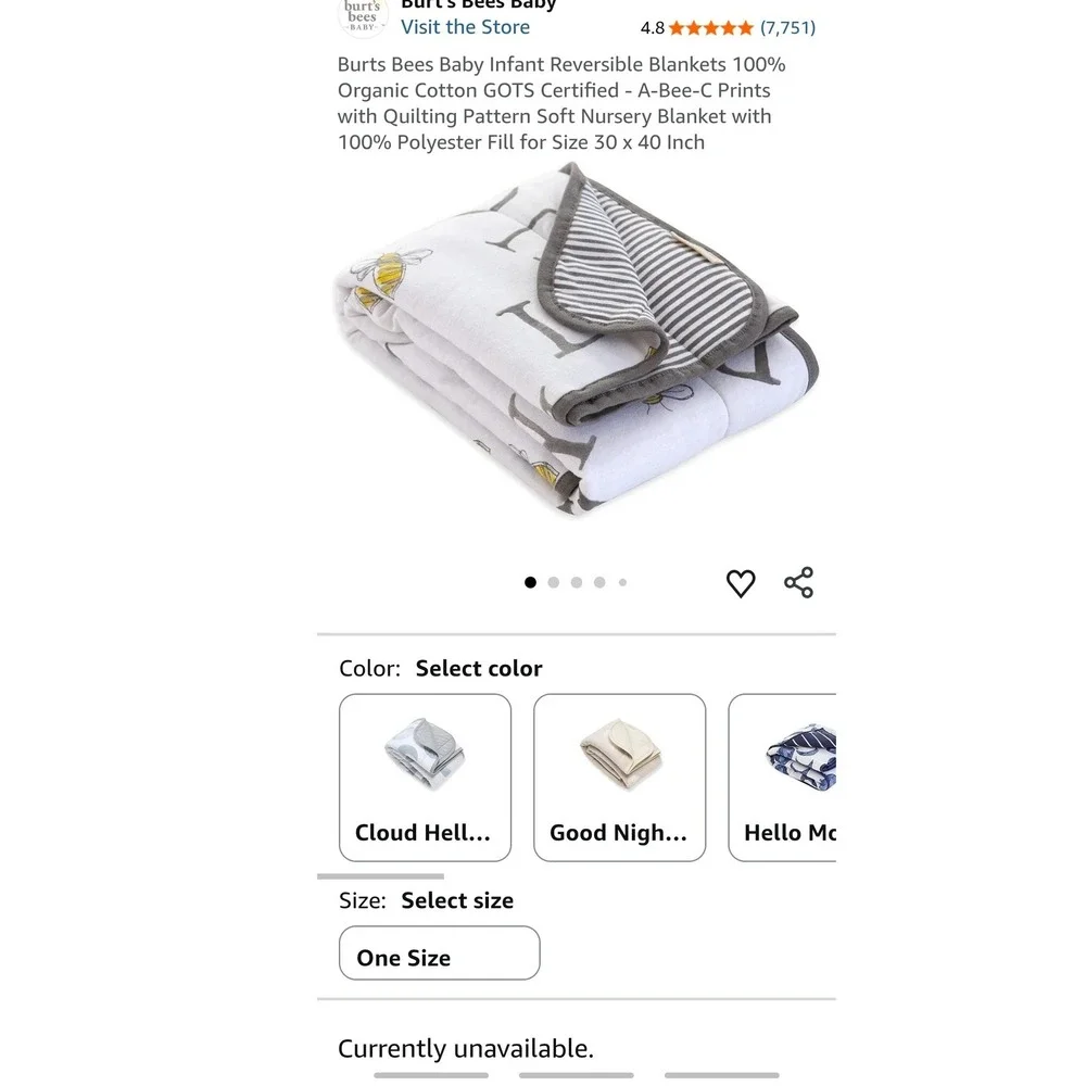 Burt's Bees Baby Reversible Organic Cotton Quilt A-Bee-C Alphabet Gray Stripe
